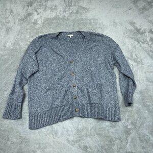 Ella Moss Gray Knit Cardigan Sweater Large Button Front Soft a1281
